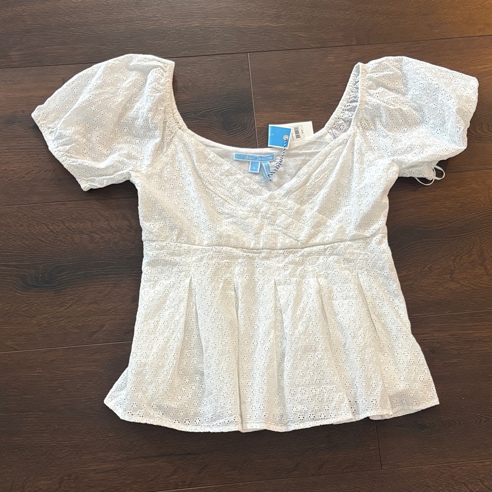 Draper James Cream Eyelet Puff Sleeve Blouse